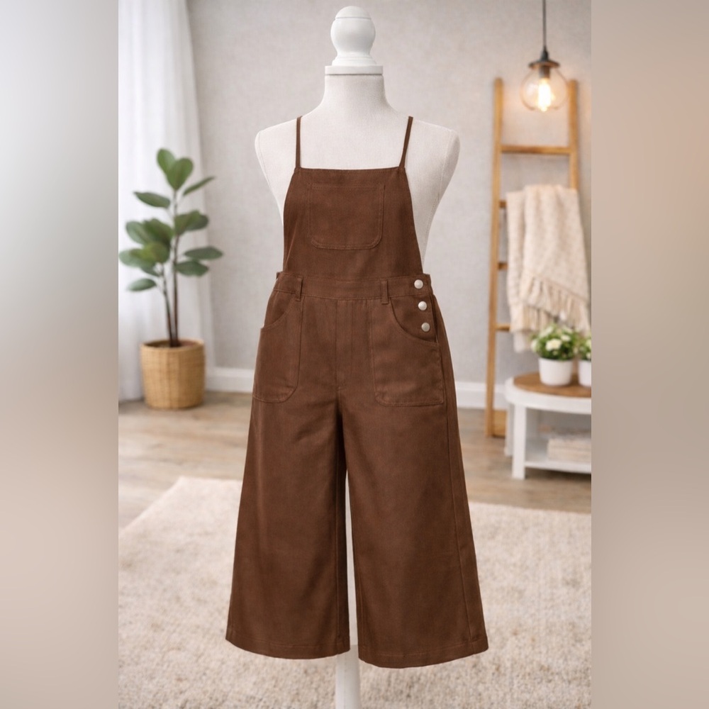 Zenana Brown Overalls with Button Details NWOT S M L